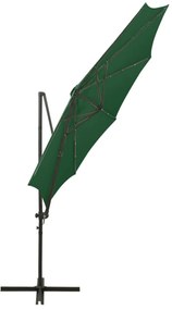 Guarda-sol jardim cantilever c/ poste e luzes LED 300 cm verde