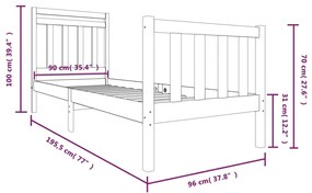 Estrutura de cama solteiro 90x190 cm madeira maciça preto