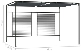 Gazebo com toldo retrátil 4x3x2,3 m 180 g/m² antracite