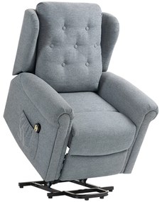 Poltrona Relax Reclinável Elétrica Poltrona Elevatória com Encosto Alto Capitonê Controlo Remoto 85x91x103 cm Cinza