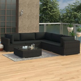 vidaXL 6 pcs conjunto lounge de jardim c/ almofadões vime PE preto