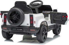 Carro elétrico para Crianças 12V 4x4 Land Rover Defender Rodas de espuma EVA, Assento Couro ecológico, Controlo remoto Branco