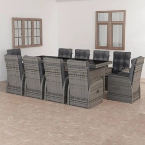 vidaXL 11 pcs conjunto jantar exterior c/ almofadões vime PE cinzento