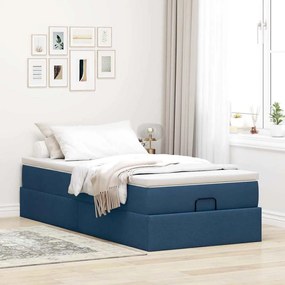 Estrutura de cama otomana com colchão tecido azul 90x200cm
