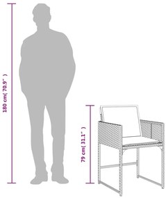 11 pcs conjunto jantar p/ jardim c/ almofadões vime PE cinzento