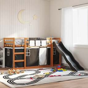 vidaXL Beliche com escorrega e cortinas 80x200 cm branco e preto
