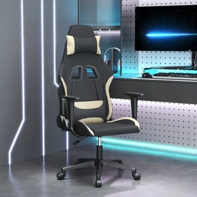 vidaXL Cadeira gaming de massagens tecido preto e creme