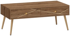 HOMCOM Mesa de Centro Mesa Auxiliar para Sala de Estar com 2 Gavetas e Pés de Aço para Dormitório Sala de Estar 100x50x41 cm Marrom
