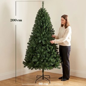 Árvore de Natal Artificial 200 cm com 1000 Ramos, Base Dobrável, Design por Secções e Montagem Fácil, Verde