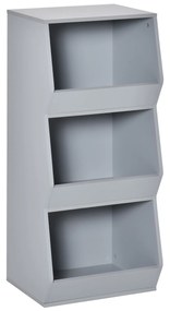 Estante Infantil de Madeira para Crianças com 3 Prateleiras de Armazenamento para Brinquedos Livros 38x34,5x90cm Cinza