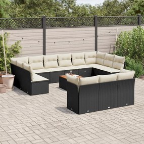 vidaXL 14 pcs conjunto de sofás p/ jardim c/ almofadões vime PE preto