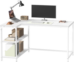 Secretária  em L com espaço de arrumação 120 x 80 x 76 cm, prateleira ajustável em altura Branca