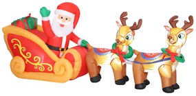 Pai Natal Insuflável com Trenó e Renas Insufláveis de Natal com Luzes LED para Exterior e Interior 240x75x100 cm Multicor