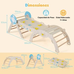 Conjunto triangular 8 em 1 de escalada para bebés com rampa, escada e arco de escalada Montessori de madeira Natural