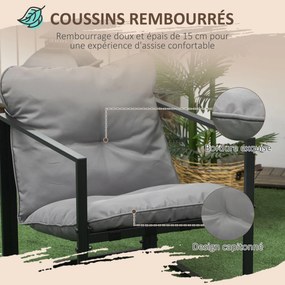 Conjunto de jardim de 4 peças para 4 pessoas, com sofá de 2 lugares, 2 poltronas e 1 mesa de centro cinzenta