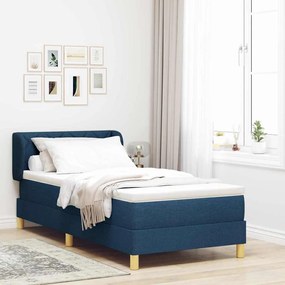 vidaXL Cama Box com colchão com cabeceira Azul 90 x 190 cm tecido