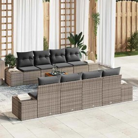 vidaXL Conjunto de Sofá para Jardim de 9 Peças com Almofadas Cinza Vime Sintético Acácia
