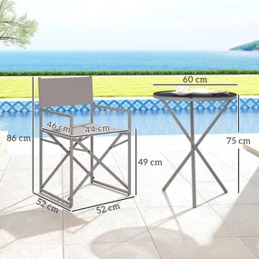 Conjunto de Móveis de Jardim de 3 Peças com 2 Cadeiras Dobráveis Mesa com Bancada em Vidro Temperado Cinza Escuro