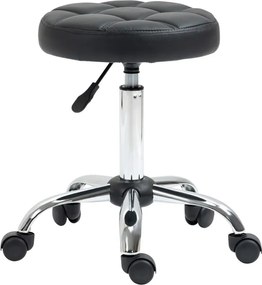 Banco Giratório com Rodas Altura Ajustável entre 48-63cm Banco de Trabalho Estofado em Couro PU para Salão Dentista Diâmetro Ø35,5cm Preto