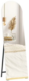 HOMCOM Espelho de Pé Curvado 160x50 cm Espelho de Corpo Inteiro sem Moldura Base de Madeira para Sala Quarto Corredor Entrada Prata e Preto