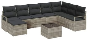 Conjunto de Sofás de Jardim de 8 Peças com Almofadas Cinza em Rattan S