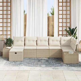 Conjunto de Sofá de Jardim de 7 Peças da com Almofadas Bege em Rattan