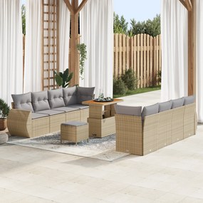 Conjunto de Sofás de Jardim vidaXL com 11 Peças com Almofadas Bege Rat