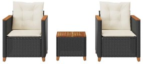 Conjunto de bistrô com almofadões 3 pcs vime PE e acácia preto