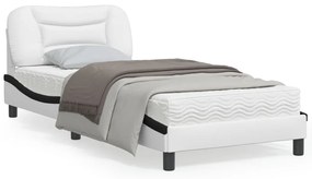 vidaXL Estrutura cama c/ luzes LED 90x200cm couro artif. branco/preto