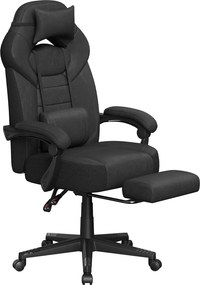 Cadeira de escritório ergonómica com apoio para os pés 70 x 70 x (122-134) cm, cadeira para jogos para o escritório em casa, almofada lombar Preto