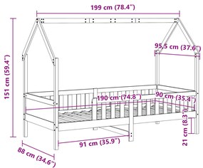 Cama infantil formato de casa 90x190 cm pinho maciço branco