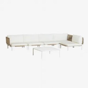 Conjunto De Jardim Com Sofá Modular De Canto De 5 Peças E Mesa De Centro Em Aço Roubly Beige De Amêndoa - Sklum