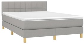 Cama box spring c/ colchão e LED 140x190 cm tecido cinza-claro