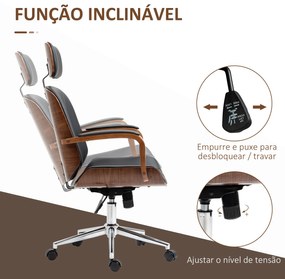 Vinsetto Cadeira de Escritório Operativa de Couro PU com Apoio para a Cabeça Amovível Altura Ajustável 63x62x110-120cm Preto e Madeira