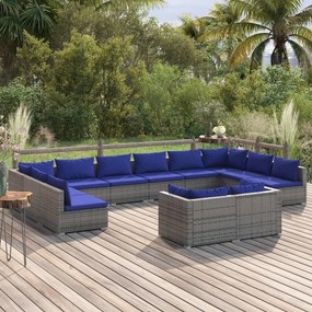 vidaXL 12 pcs conjunto lounge de jardim c/ almofadões vime PE cinzento