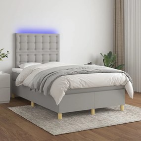 Cama box spring c/ colchão e LED 120x200 cm tecido cinza-claro