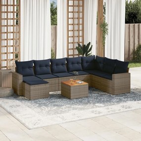 vidaXL 9 pcs conjunto sofás p/ jardim c/ almofadões vime PE cinzento