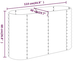 Canteiro elevado jardim 114x40x68cm aço revestido a pó prateado