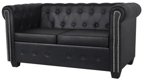 vidaXL Sofá Chesterfield de 2 lugares em couro artificial preto