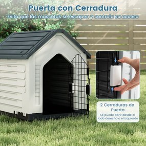 Casota para cães 66,5 x 52 x 60 cm com porta metálica com fechadura e telhado inclinado Boa ventilação para interior e exterior cinzento