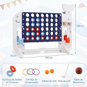 Jogo Infantil 4 em 1, 140 x 47 x 108 cm, Altura Regulável, Azul-marinho