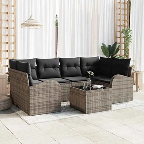vidaXL Conjunto de Sofás de Jardim de 7 Peças com Almofadas Cinzas de Polirrattan