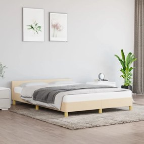 Estrutura de cama c/ cabeceira tecido cor creme 140x190 cm