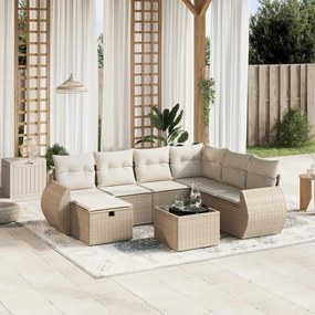 vidaXL 8 pcs conjunto de sofás p/ jardim com almofadões vime PE bege