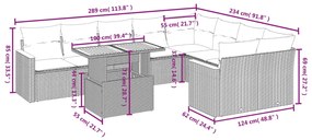 10 pcs conjunto sofás de jardim c/ almofadões vime PE preto