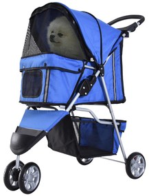 Carrinho Dobrável Animais Estimação Cão Gato Rodas 360º Prático Confortável 75x45x97 cm Azul Resistente e Leve | Aosom Portugal