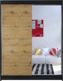 Roupeiro Closico 140, Preto, Carvalho Artisan, 200x150x58cm, 125 kg, Portas para roupeiro: Deslizante, Número de prateleiras: 5, Número de prateleiras: 5