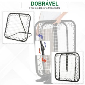 Rede de Rebote Dobrável com Ângulo Ajustável de 5 Níveis para Treinamento de Futebol Tenis Beisebol Desportes 84x78x65-78cm Preto