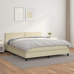 vidaXL Cama com molas/colchão 160x200 cm couro artificial cor creme