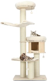 Árvore para gatos alta e moderna de vários níveis com 2 poleiros de pelúcia na parte superior